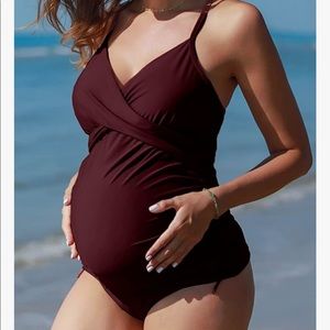 Plum front wrap maternity tankini